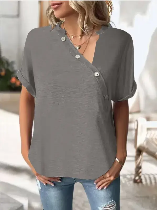 Black Twist Button Short Sleeve Women Top - Image 5