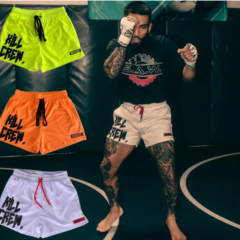 Men's White Mesh Boxing Shorts with Red Drawstring