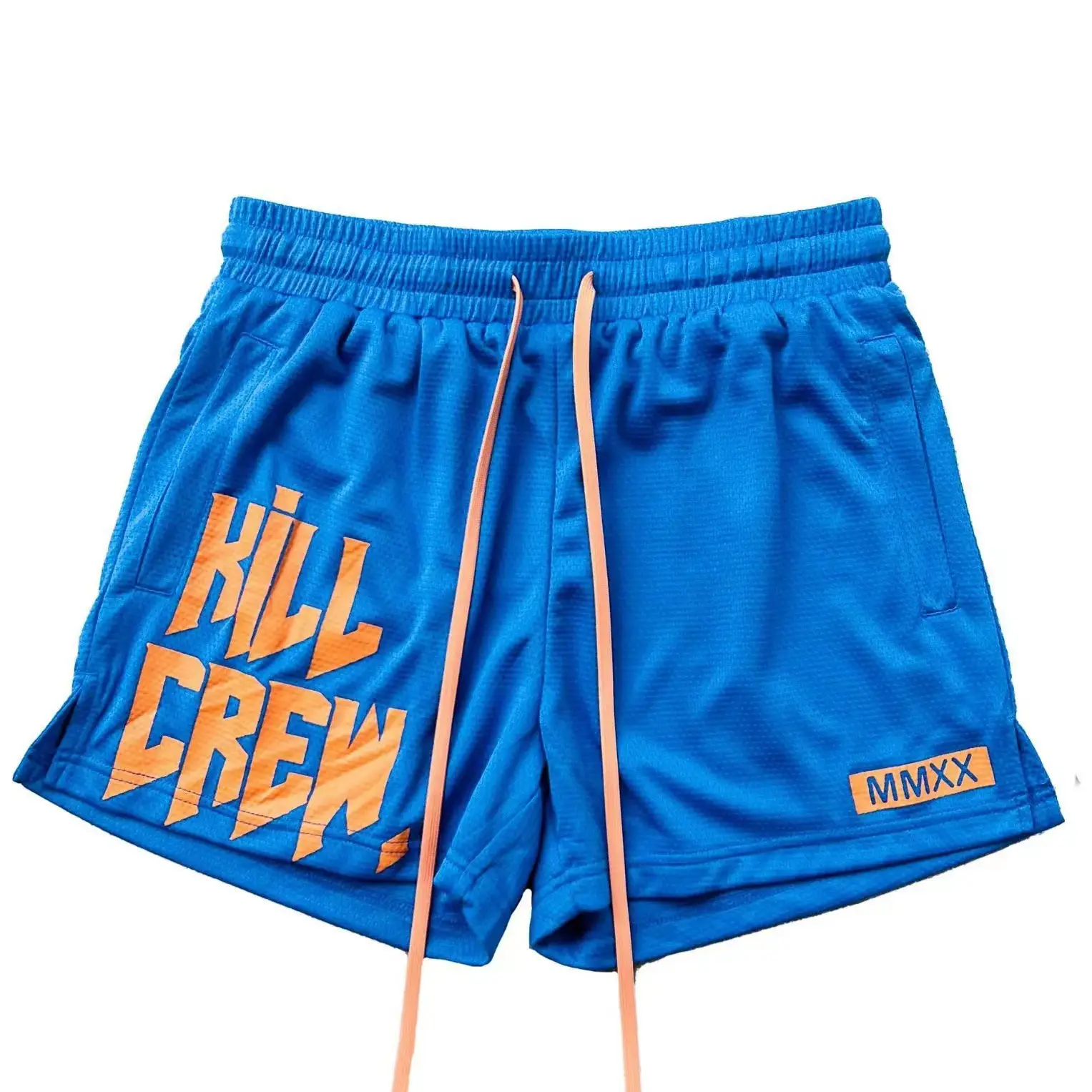 Men's White Mesh Boxing Shorts with Red Drawstring
