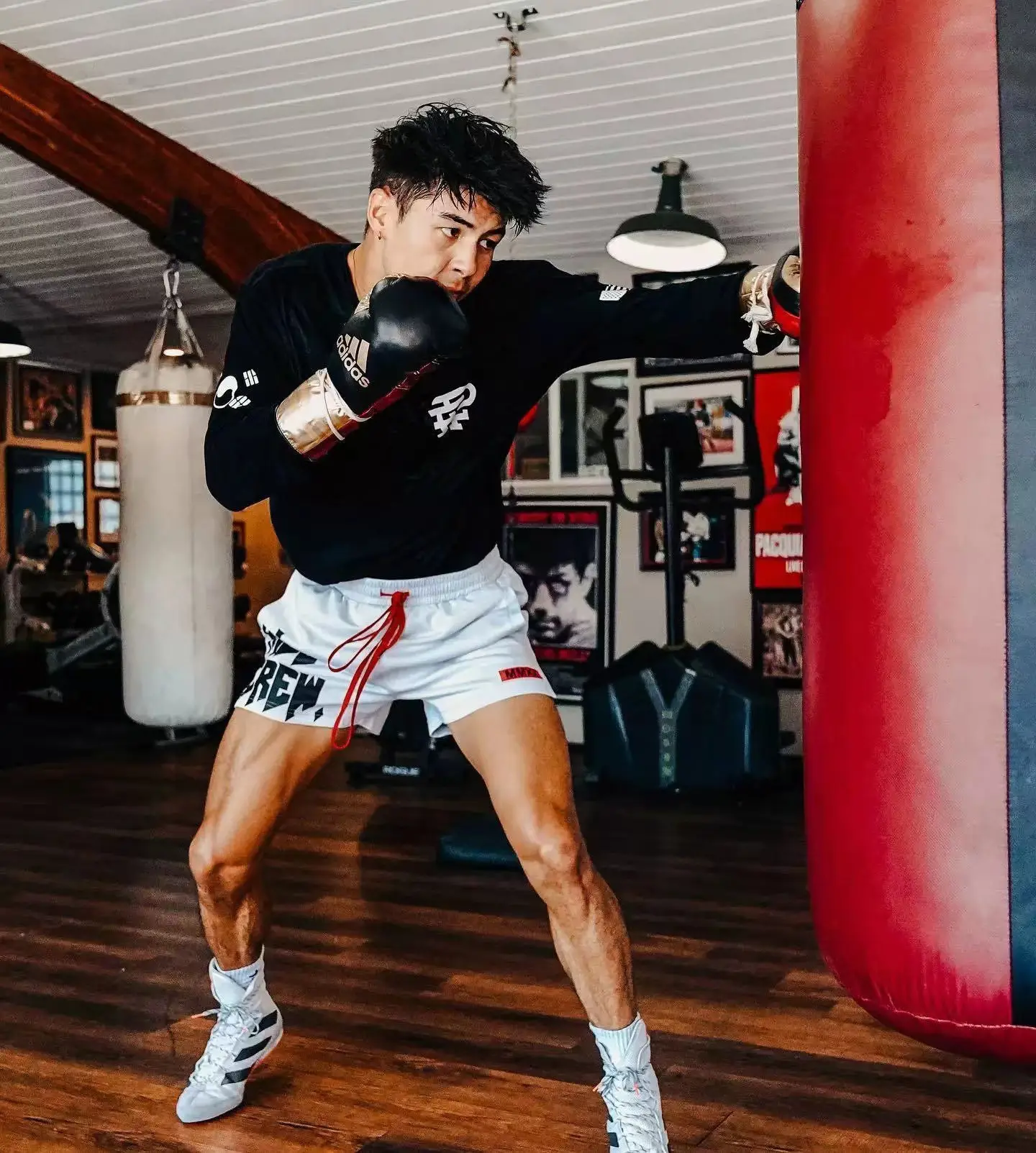 Men's White Mesh Boxing Shorts with Red Drawstring — feature 14