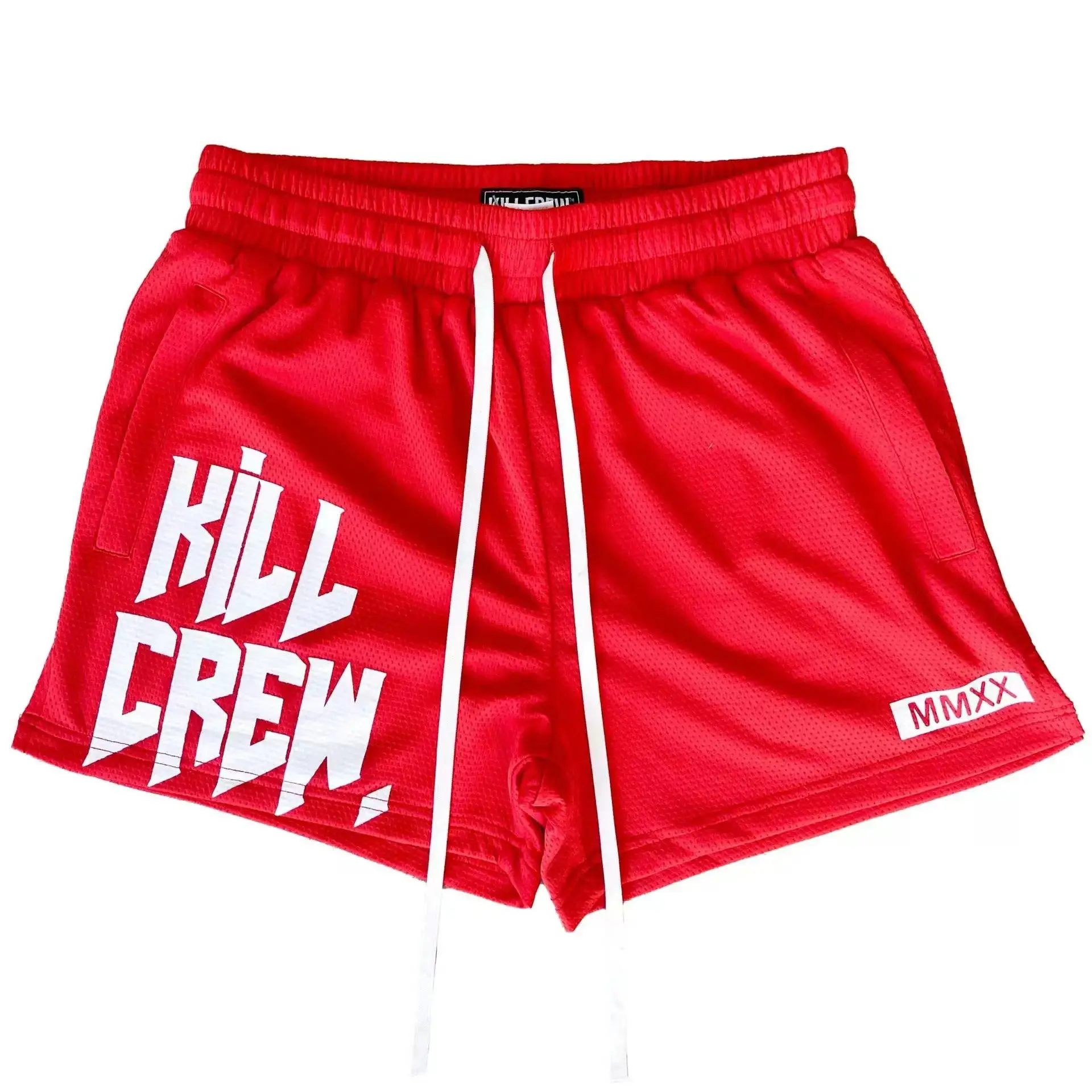 Men's White Mesh Boxing Shorts with Red Drawstring — feature 9