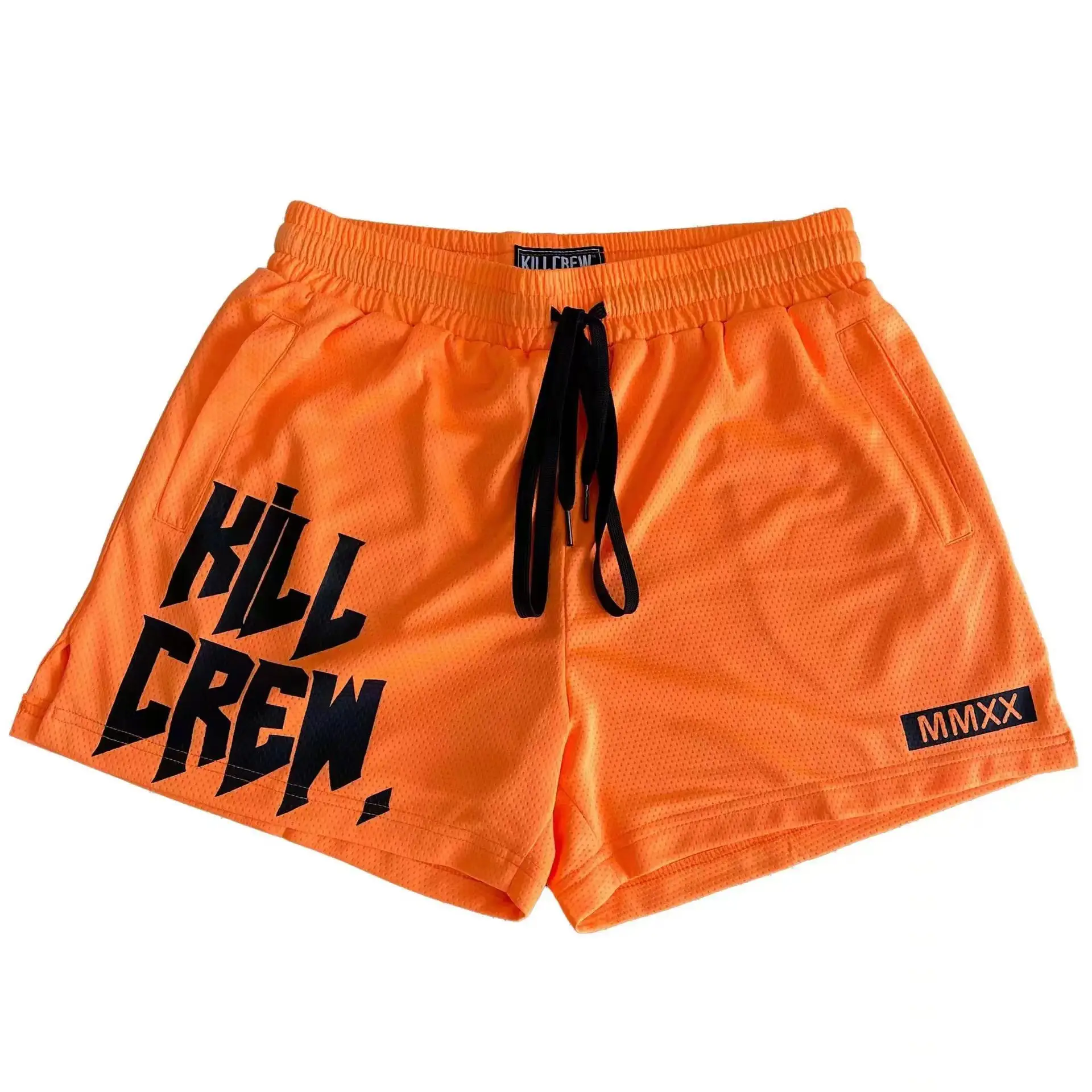 Men's White Mesh Boxing Shorts with Red Drawstring