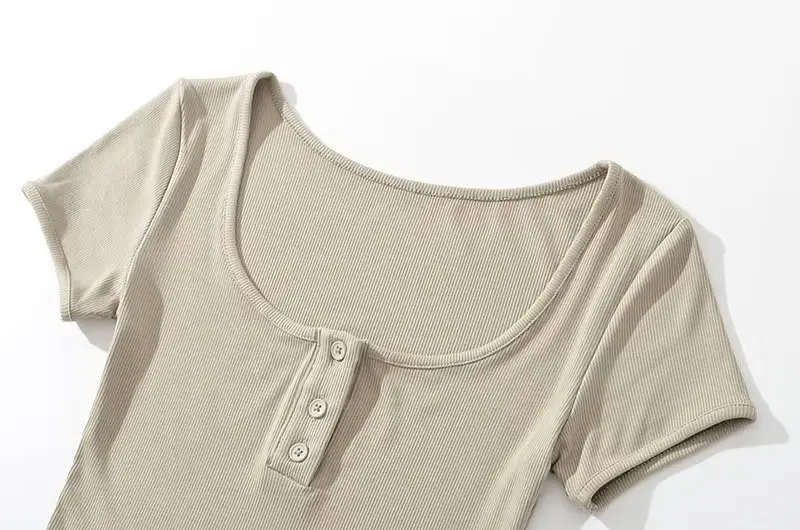 Gray Cotton Button Front T-Shirt for Women — feature 10