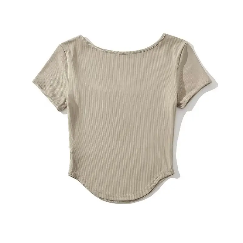 Gray Cotton Button Front T-Shirt for Women — feature 9