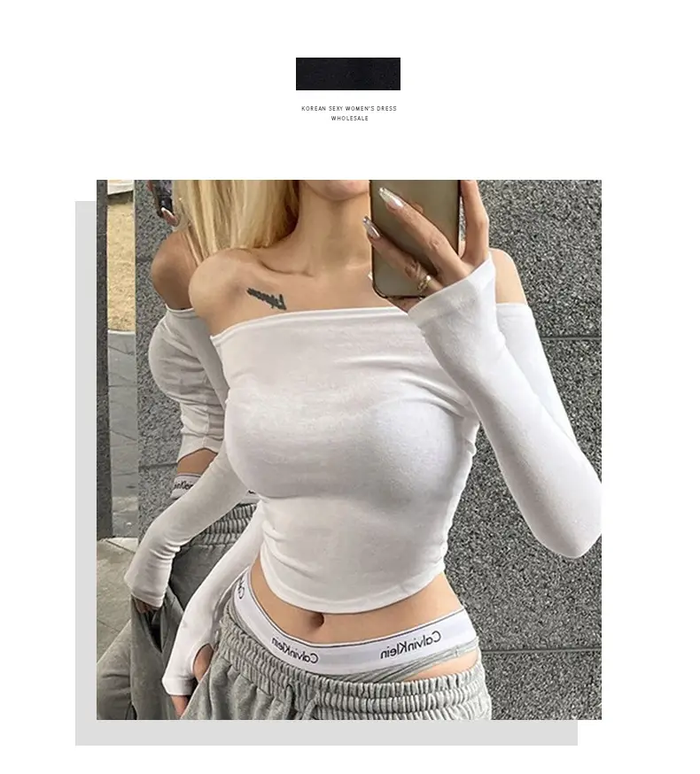 White Slim Fit Off-Shoulder Top for Women — feature 1