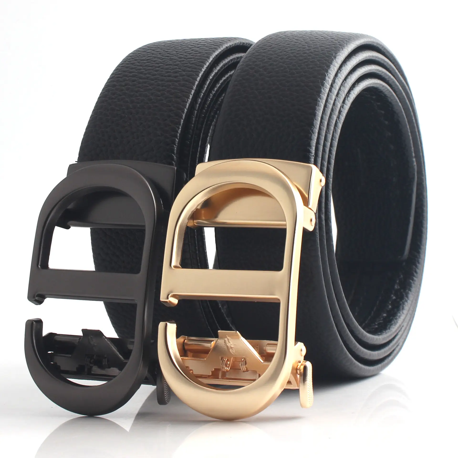 Hongsheng Men's Black Belt with Gold & Silver Buckles - Image 11