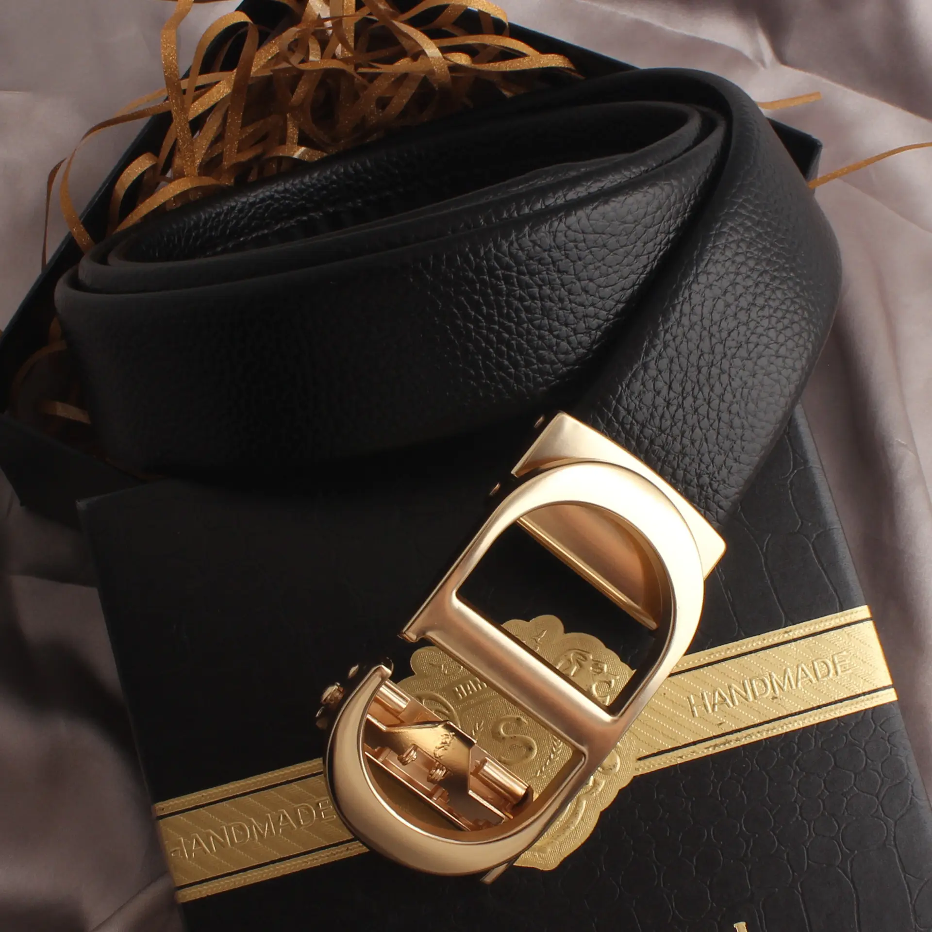 Hongsheng Men's Black Belt with Gold & Silver Buckles - Image 12