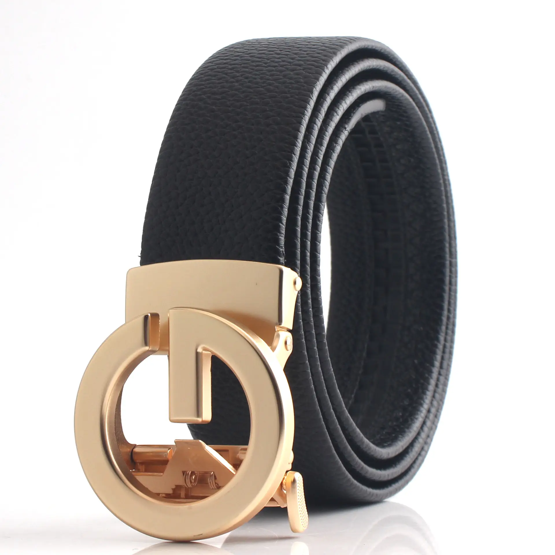 Hongsheng Men's Black Belt with Gold & Silver Buckles