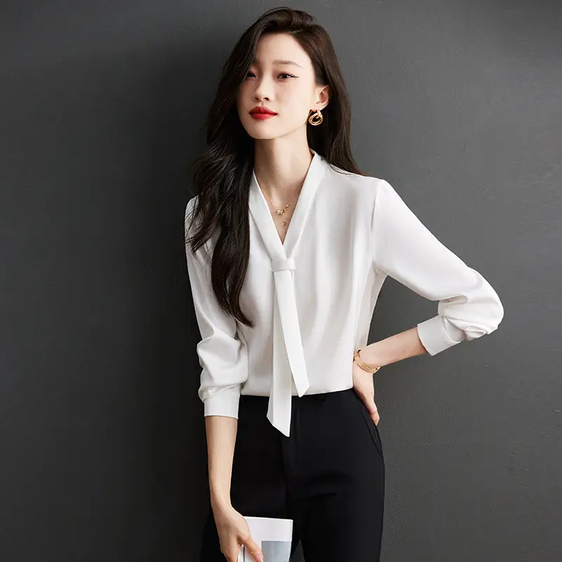 Women's Green Shirt + Black Pants Set V-Neck Business Wear - Image 4