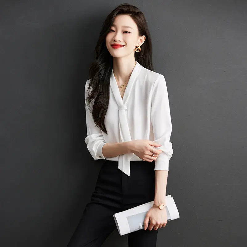 Women's Green Shirt + Black Pants Set V-Neck Business Wear - Image 7
