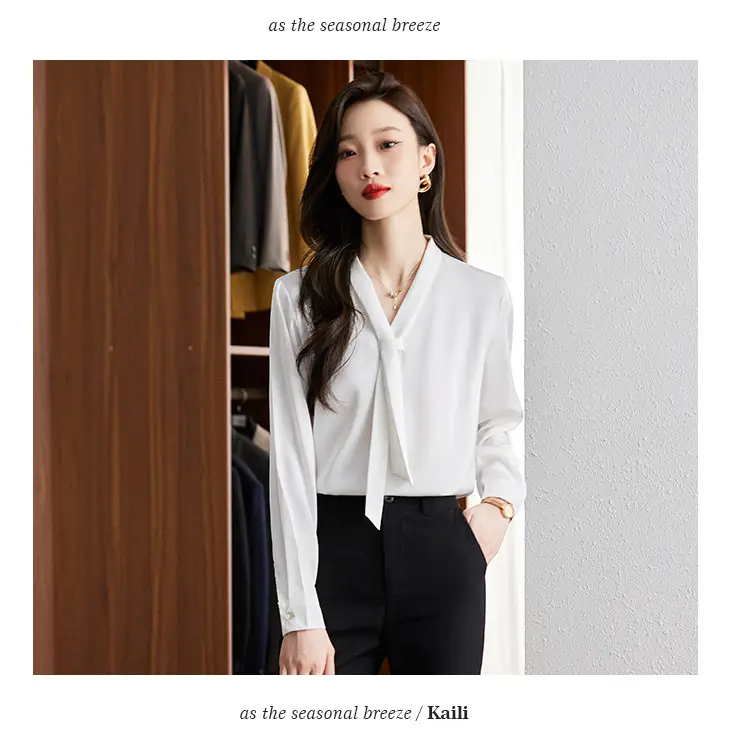 Women's Green Shirt + Black Pants Set V-Neck Business Wear — feature 11