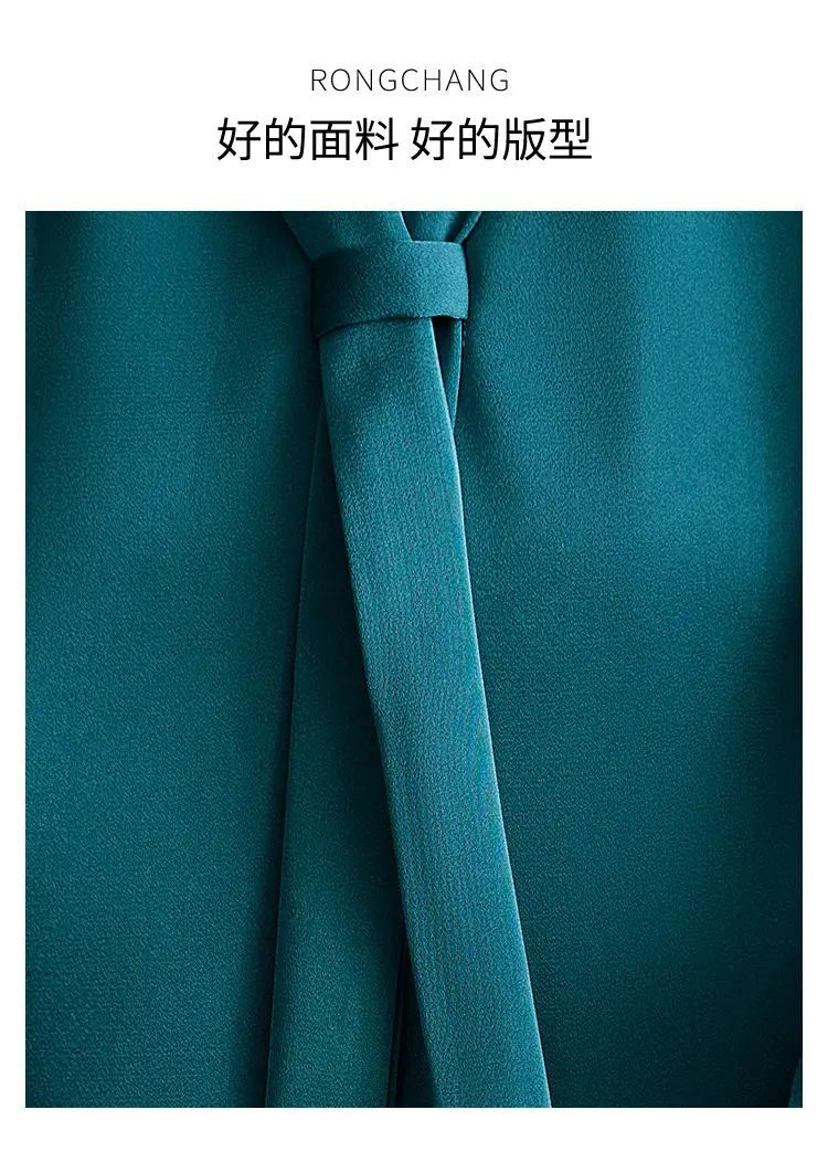 Women's Green Shirt + Black Pants Set V-Neck Business Wear — feature 3