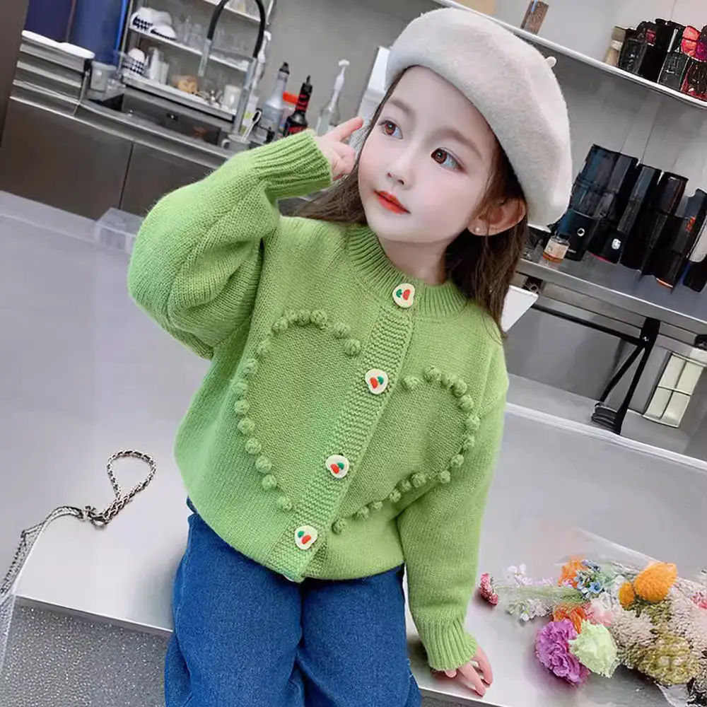 Girls Green Cardigan Coat with Button Front Cotton - Image 5