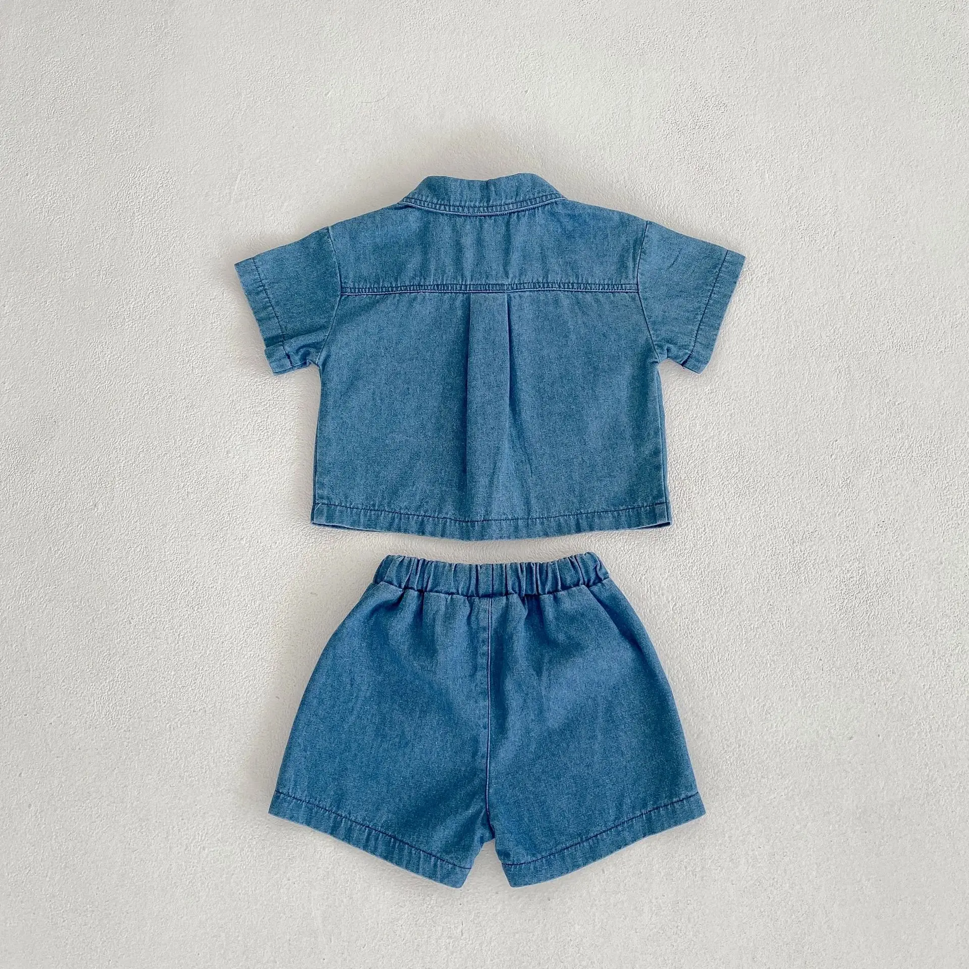 2025 Summer Baby Denim Flap Pants Suit Blue — feature 12