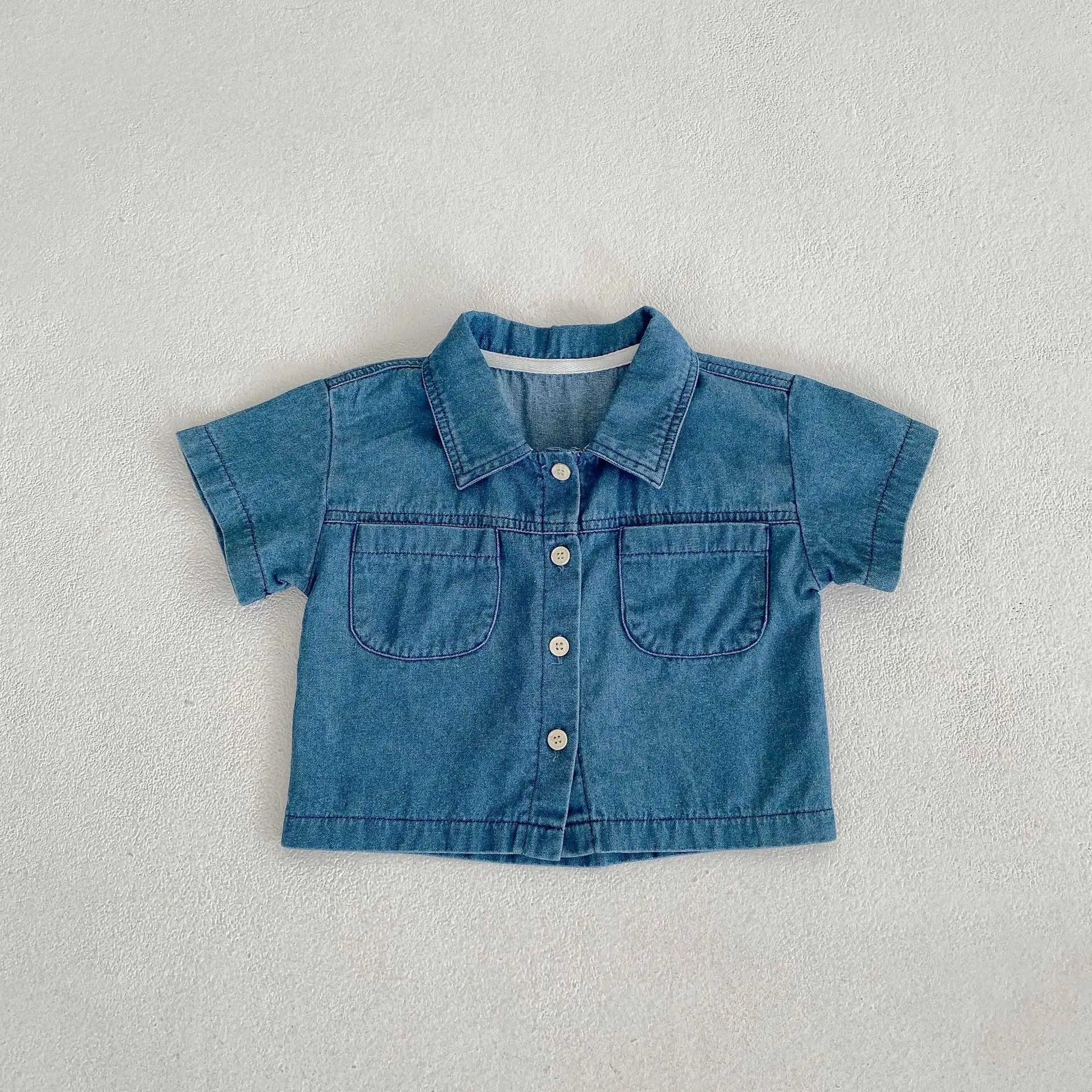 2025 Summer Baby Denim Flap Pants Suit Blue — feature 13