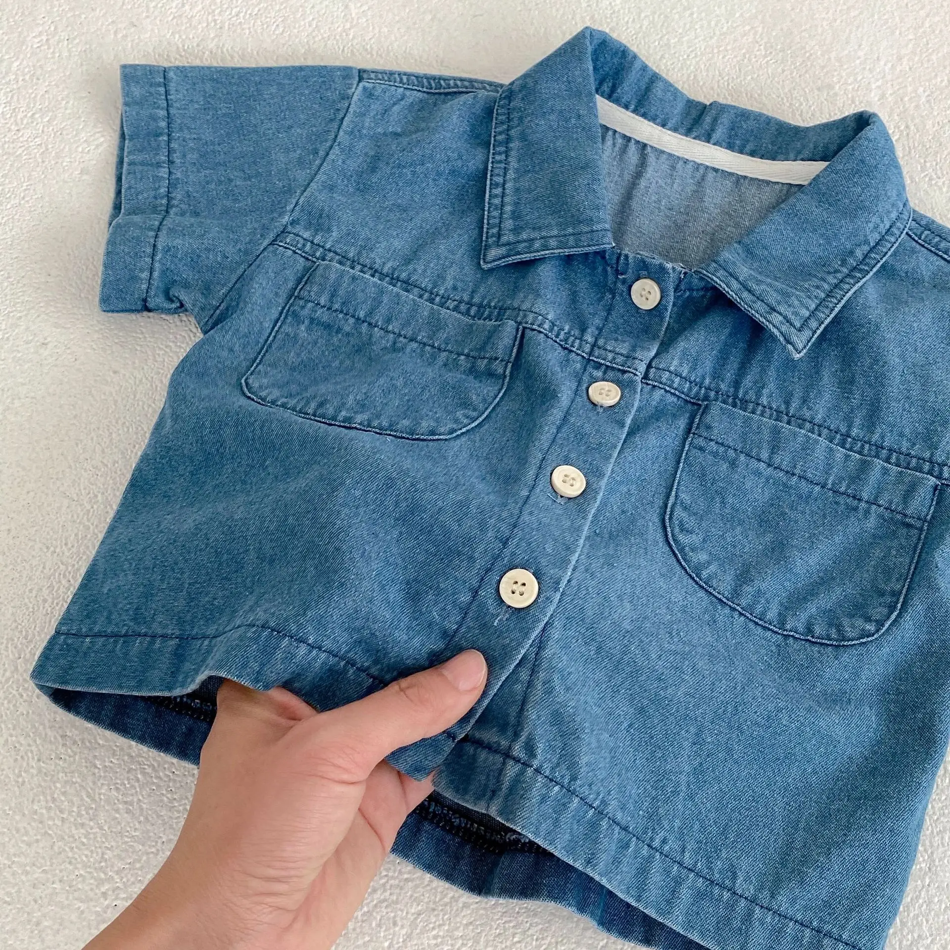 2025 Summer Baby Denim Flap Pants Suit Blue — feature 16