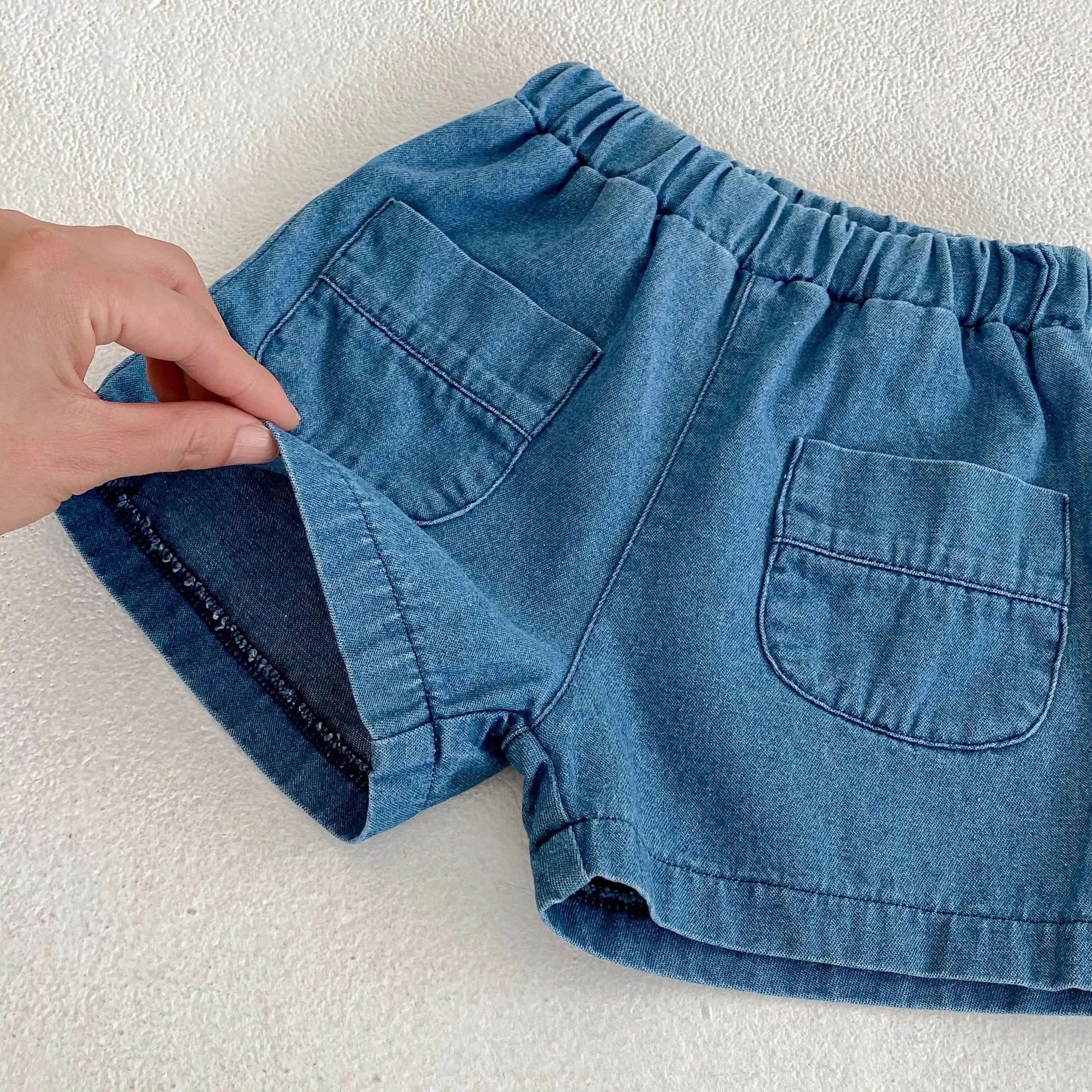2025 Summer Baby Denim Flap Pants Suit Blue — feature 17