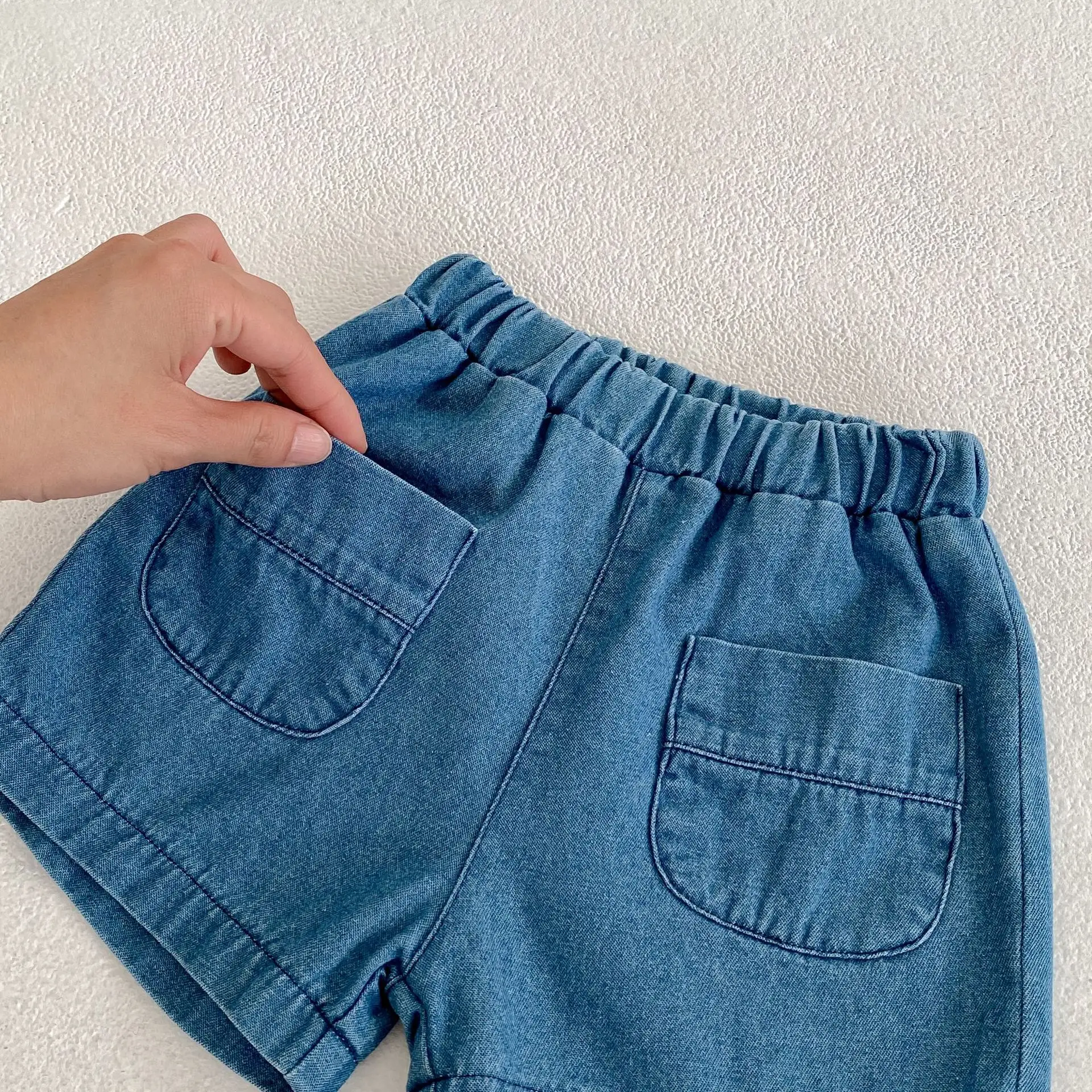 2025 Summer Baby Denim Flap Pants Suit Blue — feature 18