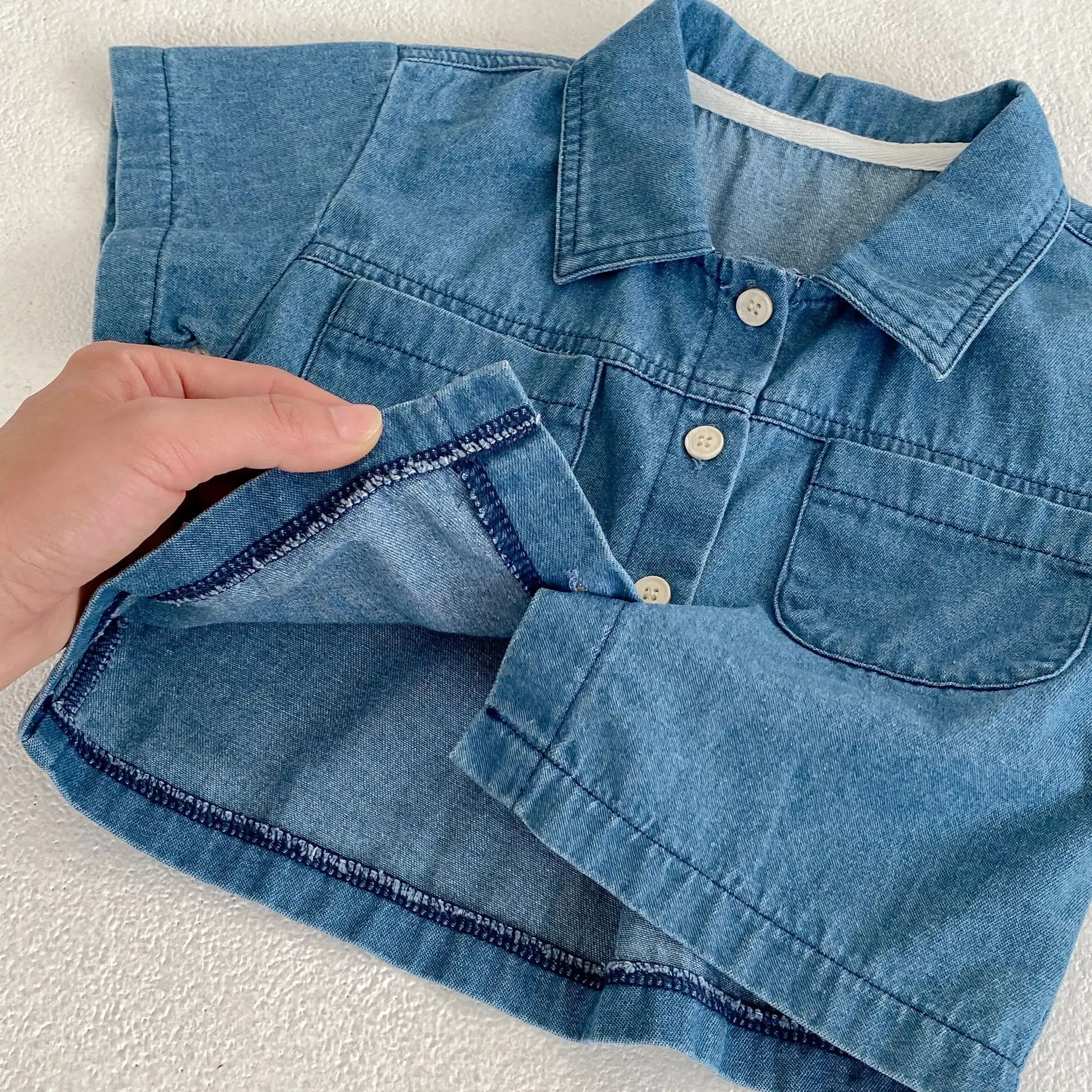 2025 Summer Baby Denim Flap Pants Suit Blue — feature 19