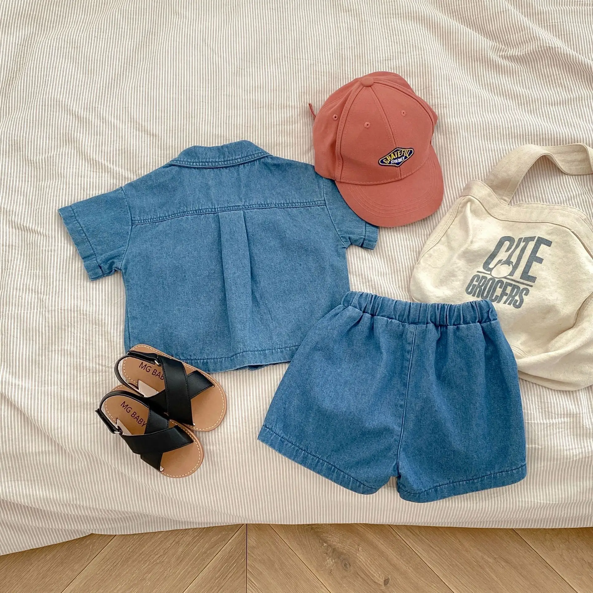 2025 Summer Baby Denim Flap Pants Suit Blue — feature 3