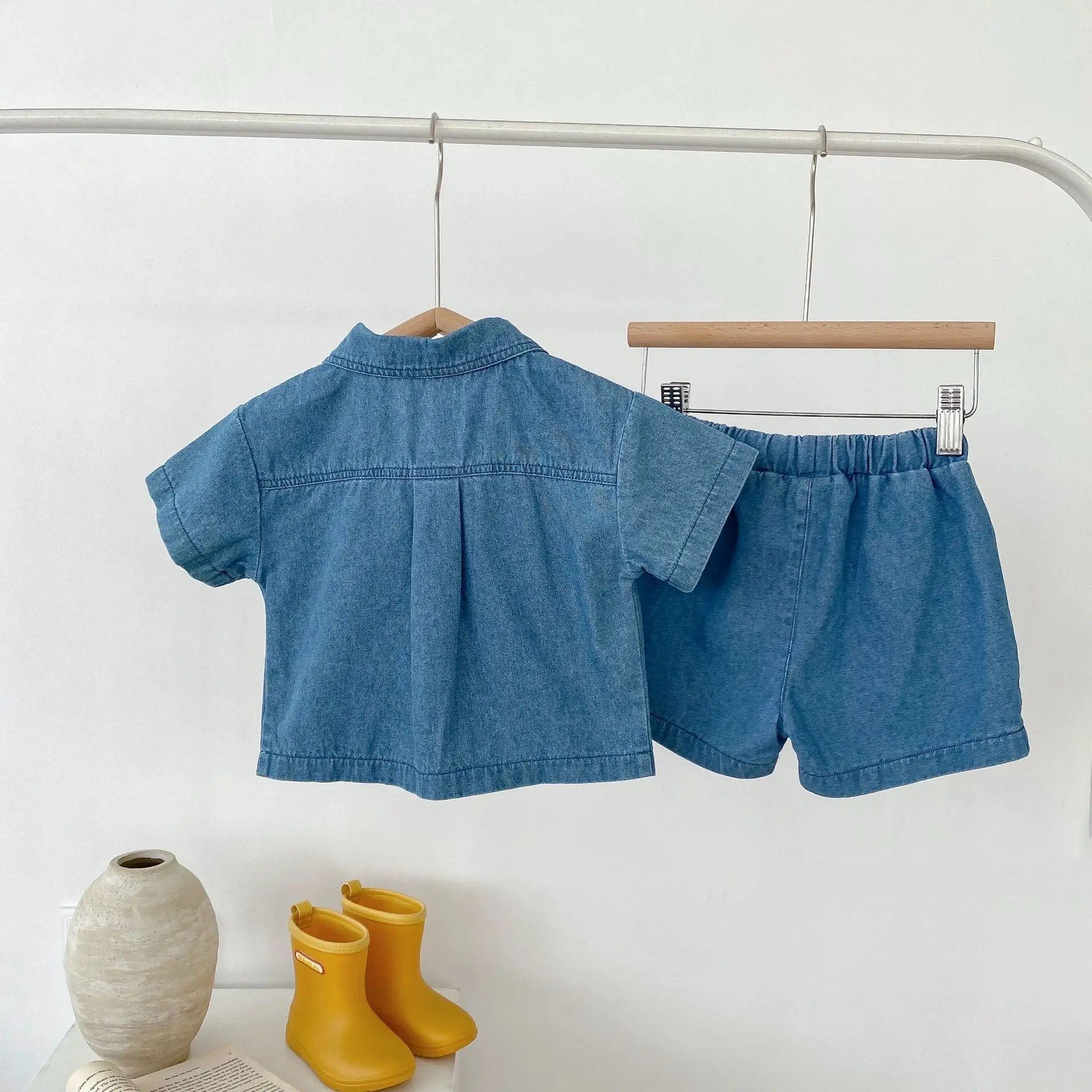 2025 Summer Baby Denim Flap Pants Suit Blue — feature 5