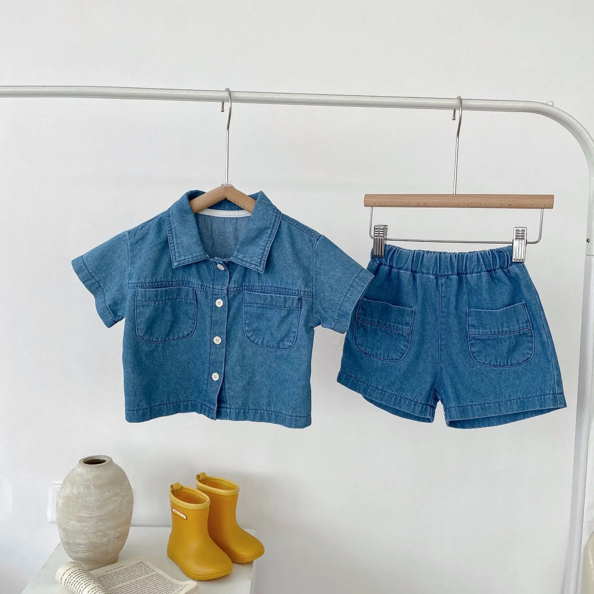 2025 Summer Baby Denim Flap Pants Suit Blue — feature 6
