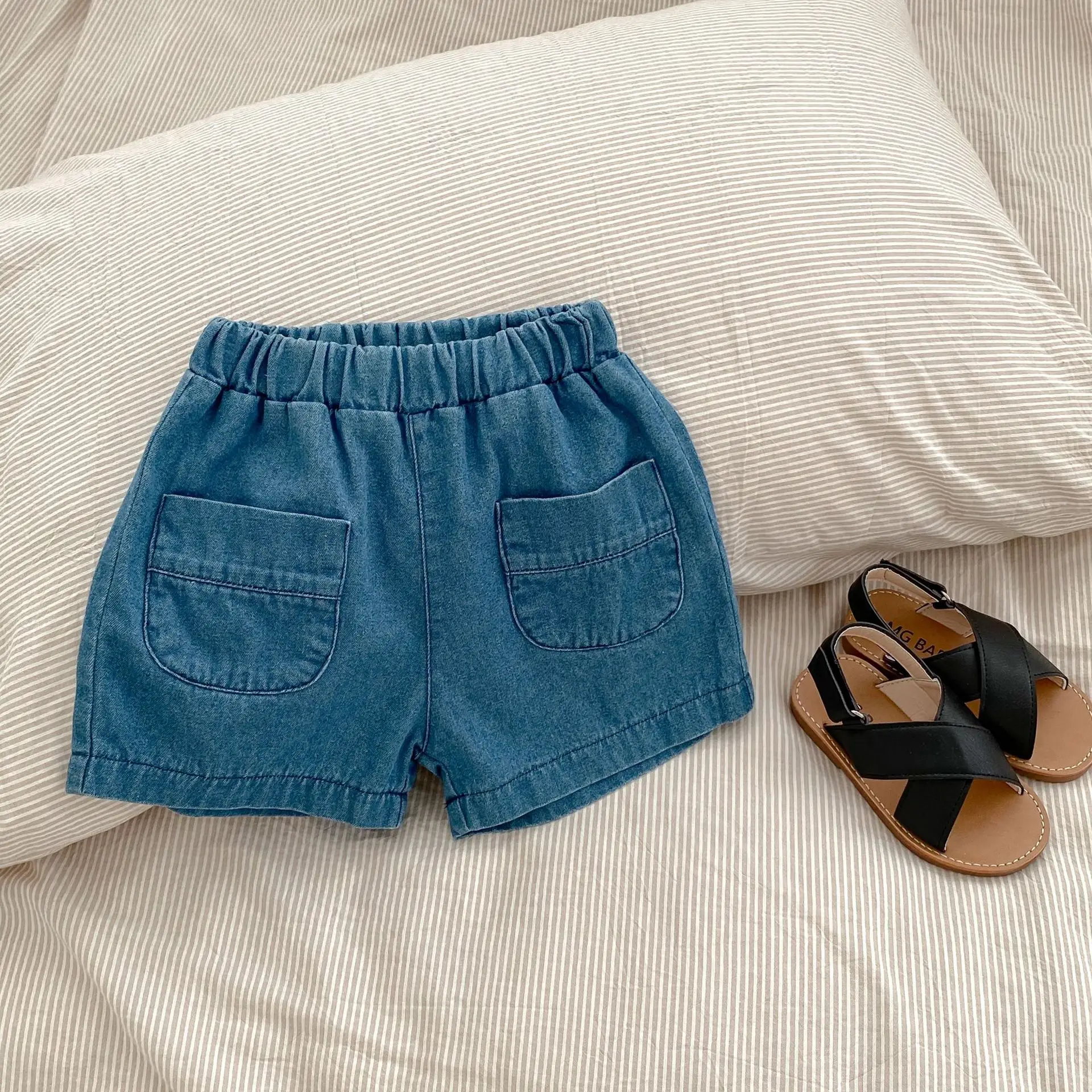 2025 Summer Baby Denim Flap Pants Suit Blue — feature 9