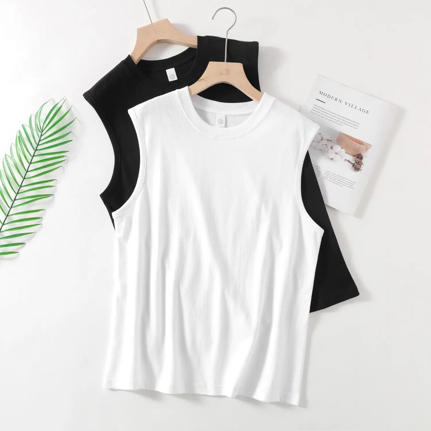 Men's White Sleeveless Vests 210g Cotton Summer