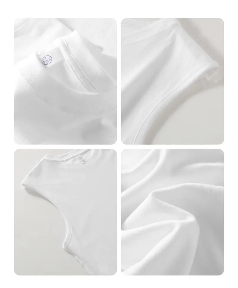 Men's White Sleeveless Vests 210g Cotton Summer — feature 5