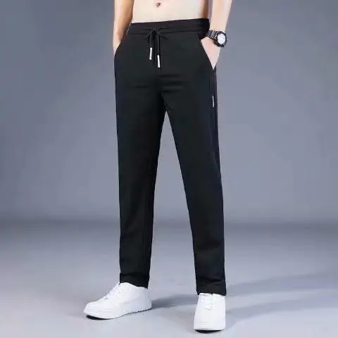 Men's Black Loose Straight Cut Ice Silk Pants — feature 2