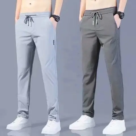 Men's Black Loose Straight Cut Ice Silk Pants — feature 4