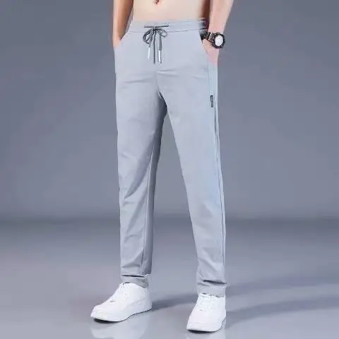 Men's Black Loose Straight Cut Ice Silk Pants — feature 7