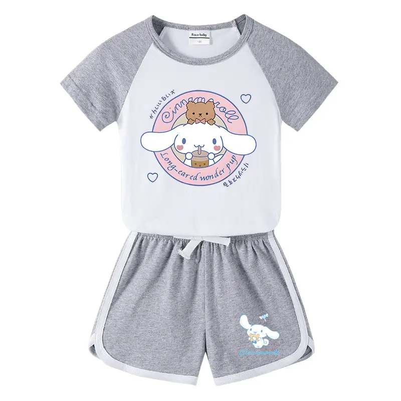 2023 Kids Summer T-Shirt Shorts Set Gray White