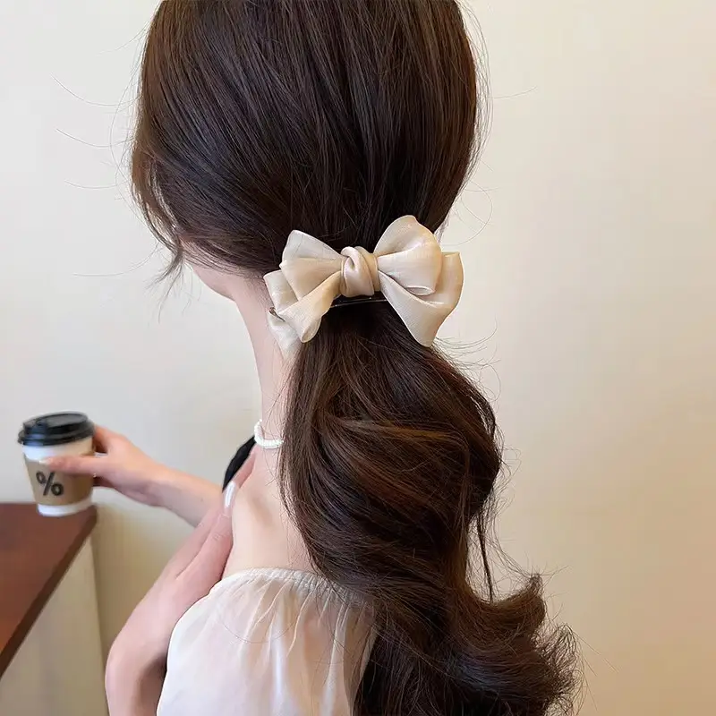 Black Velvet Bow Hair Clip for Women - Image 6