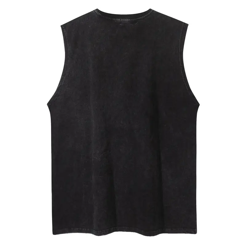 Men's Loose Wash Distressed Waistcoat Vest Black Summer - Image 2