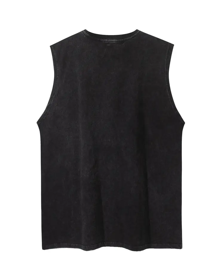Men's Loose Wash Distressed Waistcoat Vest Black Summer — feature 21