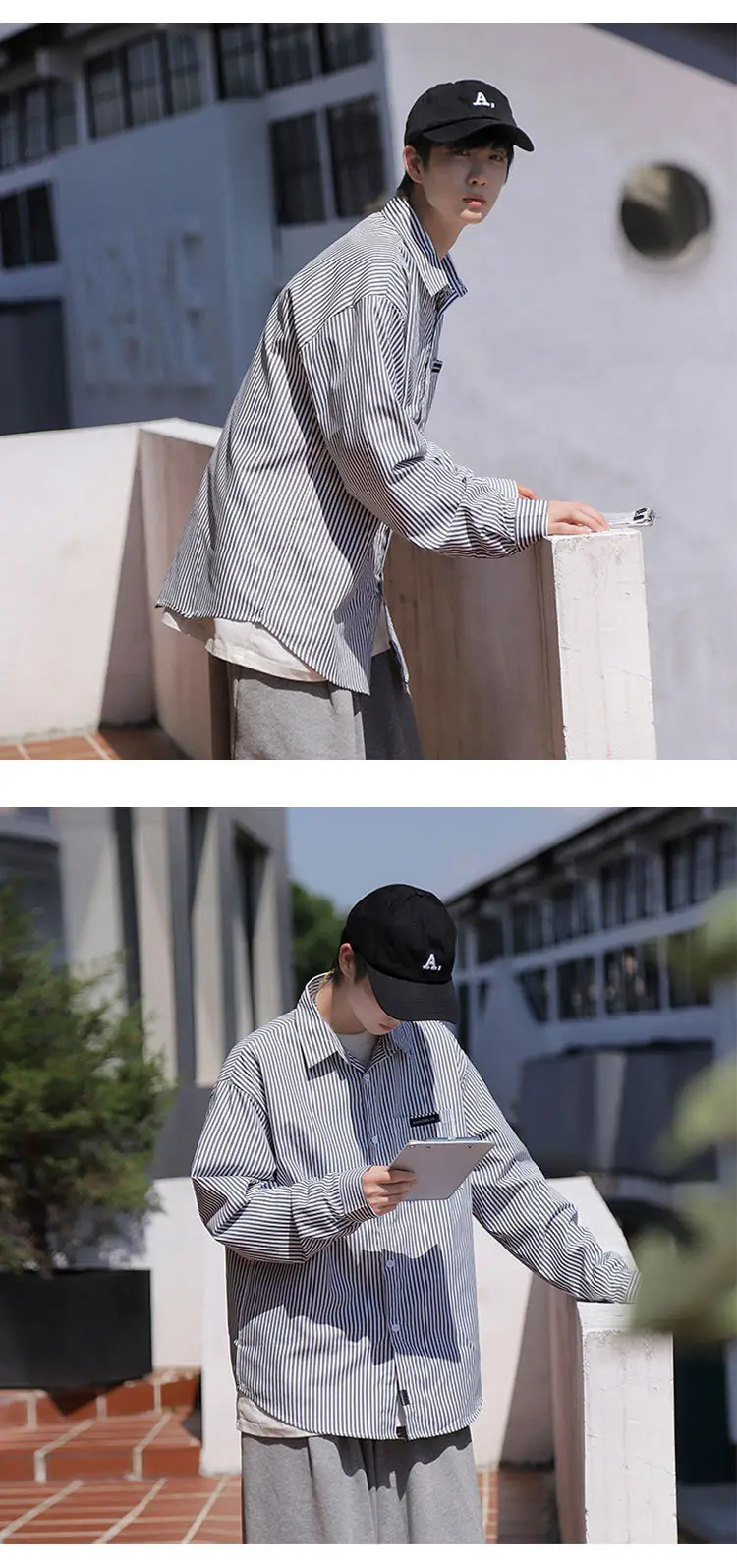 Men Blue White Striped Long Sleeve Shirt Summer Casual Wear — feature 10