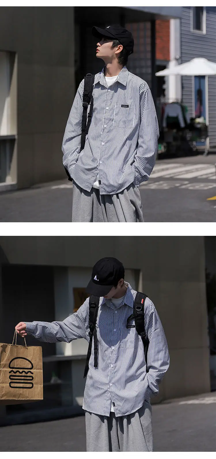 Men Blue White Striped Long Sleeve Shirt Summer Casual Wear — feature 8