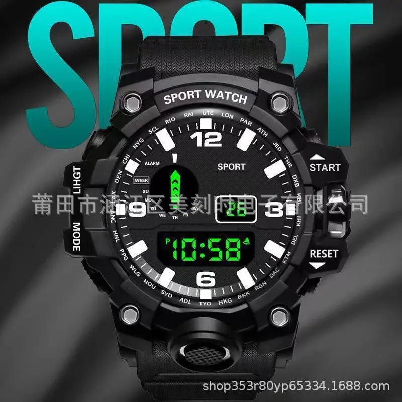 Men's Sport Watch Green LED Digital Display 10:58
