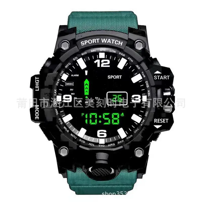 Men's Sport Watch Green LED Digital Display 10:58