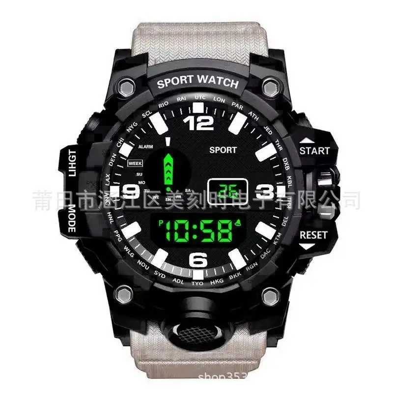 Men's Sport Watch Green LED Digital Display 10:58
