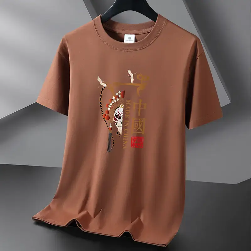 Men White Xinjiang Cotton T-Shirt Short Sleeve Round Neck - Image 6