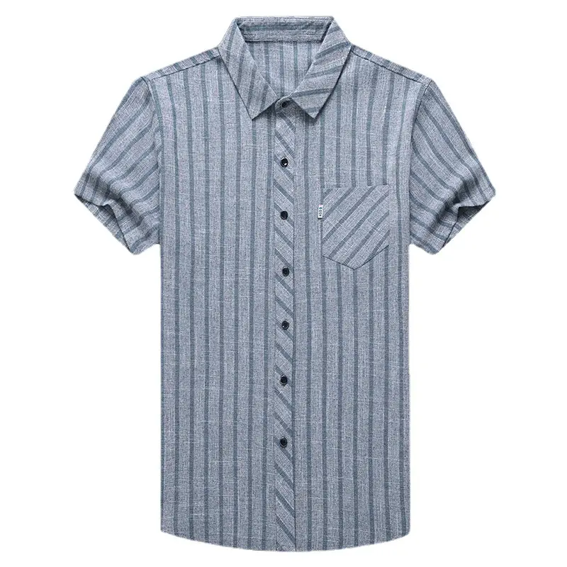 Men Striped Ice Silk Short Sleeve Shirt Grey - Image 8