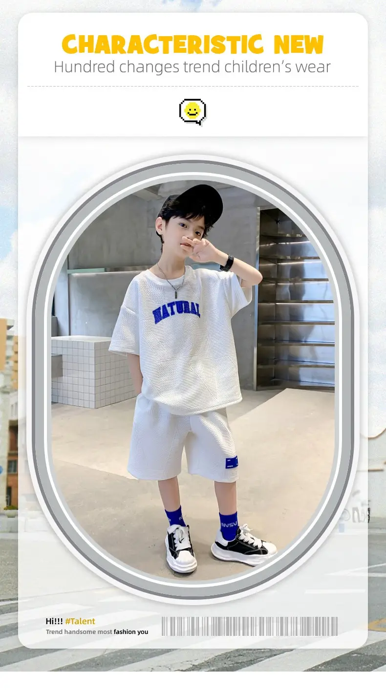 Boys 2023 Summer Suit Natural Blue Shorts Set — feature 1