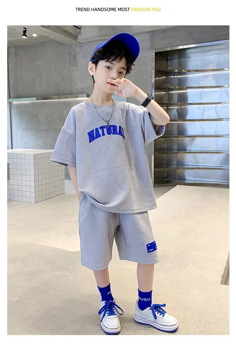 Boys 2023 Summer Suit Natural Blue Shorts Set — feature 10