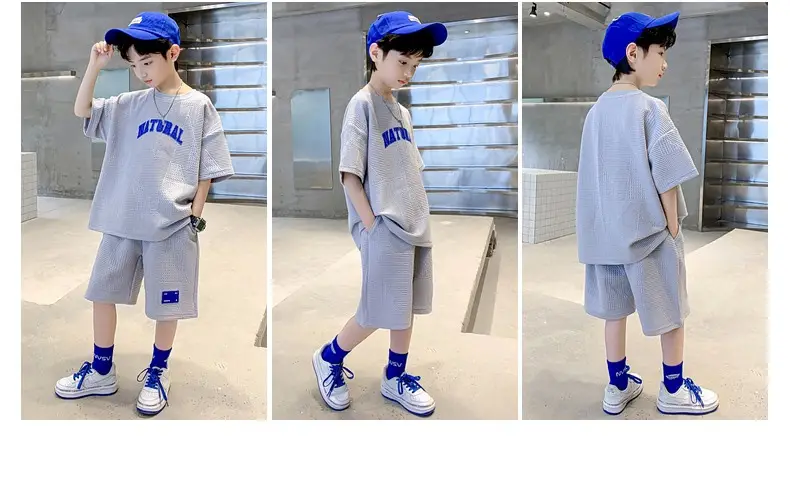 Boys 2023 Summer Suit Natural Blue Shorts Set — feature 11