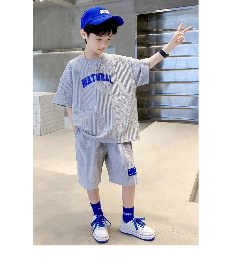 Boys 2023 Summer Suit Natural Blue Shorts Set — feature 12