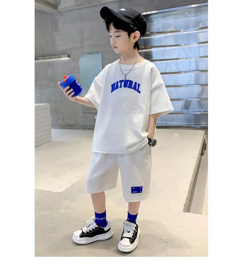 Boys 2023 Summer Suit Natural Blue Shorts Set — feature 9