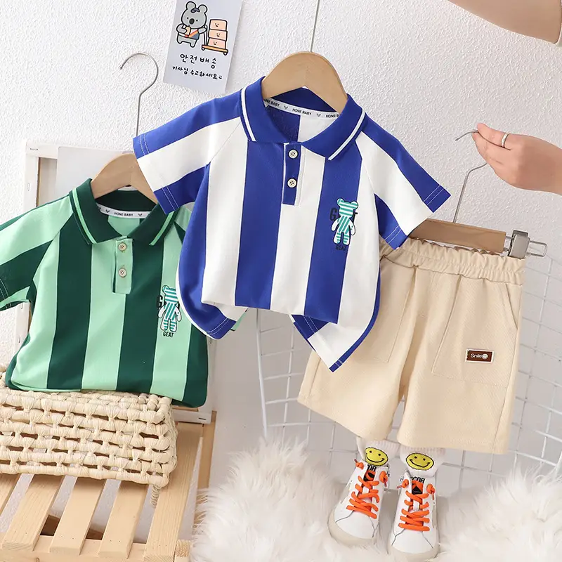 Children Cotton Green Light Shorts Suit Summer - Image 5
