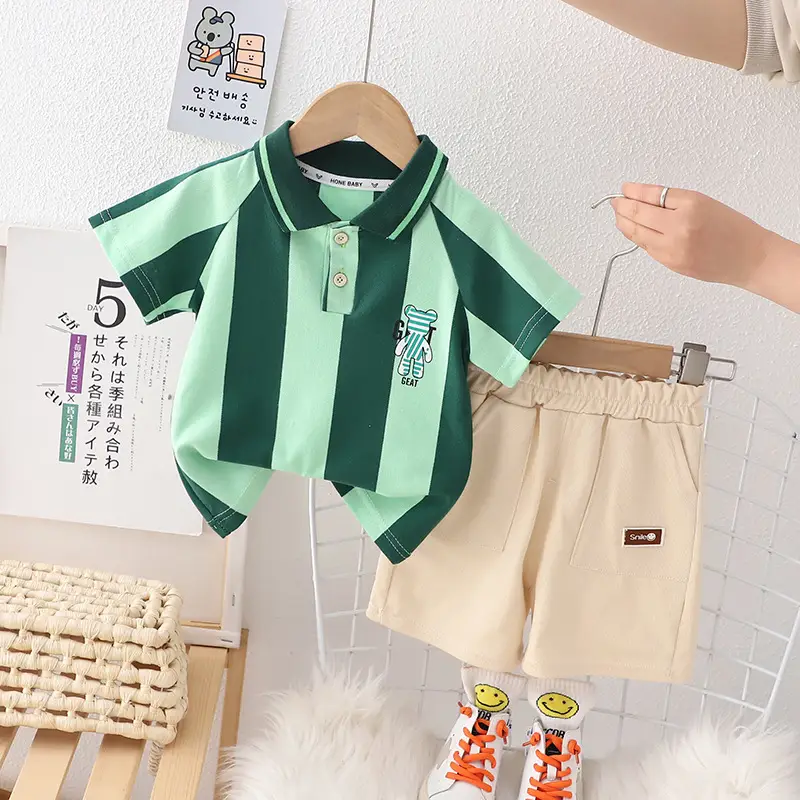 Children Cotton Green Light Shorts Suit Summer — feature 1